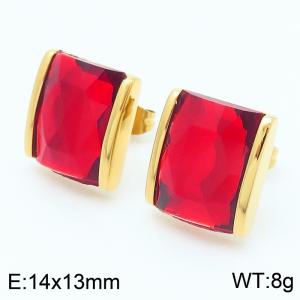 Red crystal glass Square Stainless Steel Gold Earrings - KE116303-GC