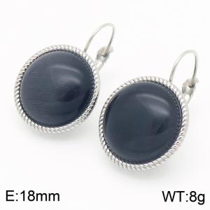 18mm White Edged Fashionable Women's Black Gemstone Stainless Steel Earrings - KE116308-GC