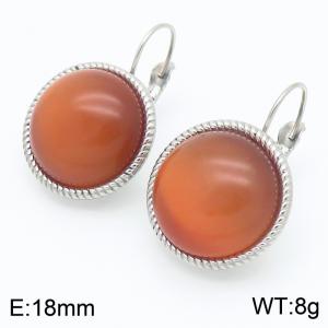 18mm White Edged Fashionable Women's Orange Red Gemstone Stainless Steel Earrings - KE116310-GC