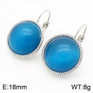 18mm White Edged 18mm Fashionable Women's Blue Gemstone Stainless Steel Earrings - KE116311-GC