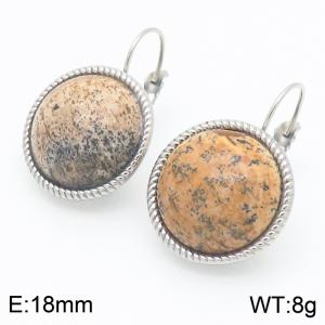 18mm White Edged Fashion Women's Patterned Gemstone Stainless Steel Earrings - KE116312-GC