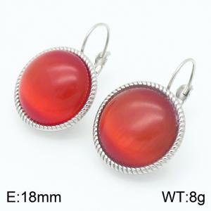 18mm White Edged Fashionable Women's Red Gemstone Stainless Steel Earrings - KE116313-GC