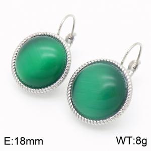 18mm White Edged18mm Fashionable Women's Green Gemstone Stainless Steel Earrings - KE116314-GC