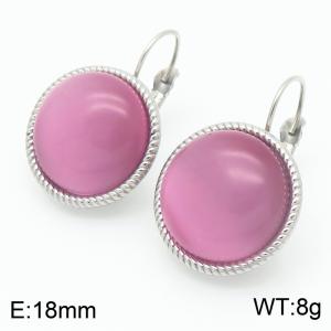 18mm White Edged Fashionable Women's Light Purple Gemstone Stainless Steel Earrings - KE116315-GC