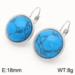 18mm White Edged Fashion Women's Blue Patterned Gemstone Stainless Steel Earrings - KE116316-GC