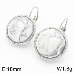 18mm White Edged Fashion Women's White Patterned Gemstone Stainless Steel Earrings - KE116317-GC