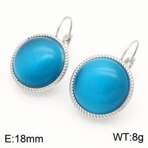 18mm White Edged Fashion Women's Light Sapphire Stainless Steel Earrings - KE116318-GC