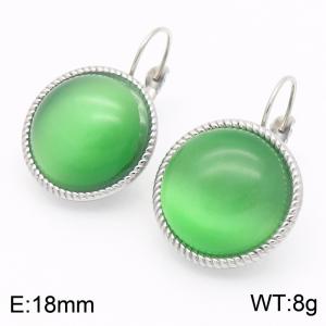 18mm White Edged Fashion Women's Light Emerald Stainless Steel Earrings - KE116319-GC