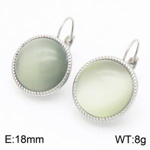 18mm White Edged Fashionable Women's Gray Green Gemstone Stainless Steel Earrings - KE116321-GC