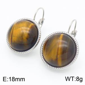 18mm White Edged Fashionable Women's Brown Gemstone Stainless Steel Earrings - KE116322-GC