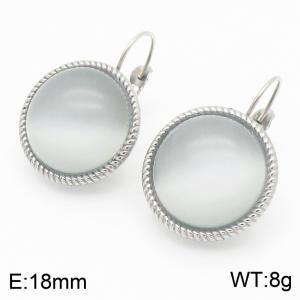 18mm White Edged Fashionable Women's Gray White Gemstone Stainless Steel Earrings - KE116323-GC