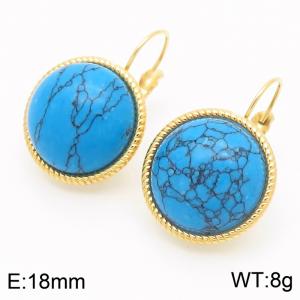 18mm Gold Edged Fashionable Women's Blue Patterned Gemstone Stainless Steel Earrings - KE116324-GC