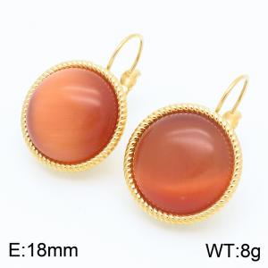 18mm Gold Edged Fashionable Women's Orange Ruby Stainless Steel Earrings - KE116326-GC