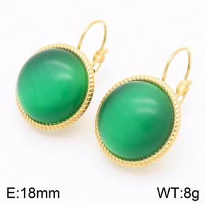 18mm Gold Edged18mm Fashionable Women's Green Gemstone Stainless Steel Earrings - KE116327-GC