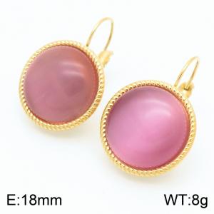 18mm Gold Edged Fashionable Women's Light Purple Gemstone Stainless Steel Earrings - KE116329-GC