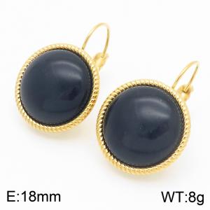 18mm Gold Edged Fashionable Women's Black Gemstone Stainless Steel Earrings - KE116330-GC