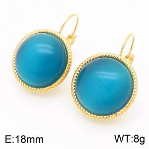 18mm Gold Edged Fashion Women's Light Sapphire Stainless Steel Earrings - KE116332-GC