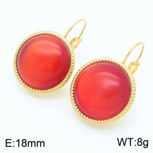 18mm Gold Edged Fashionable Women's Red Gemstone Stainless Steel Earrings - KE116333-GC