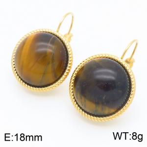 18mm Gold Edged Fashionable Women's Brown Gemstone Stainless Steel Earrings - KE116334-GC