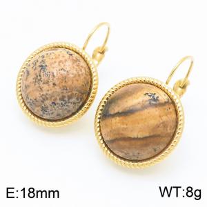 18mm Gold Edged Fashion Women's Patterned Gemstone Stainless Steel Earrings - KE116335-GC