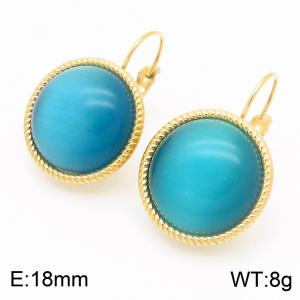 18mm Gold Edged Fashionable Women's Lake Sapphire Stainless Steel Earrings - KE116336-GC