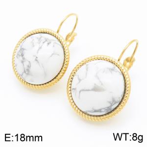 18mm Gold Edged Fashion Women's White Patterned Gemstone Stainless Steel Earrings - KE116337-GC