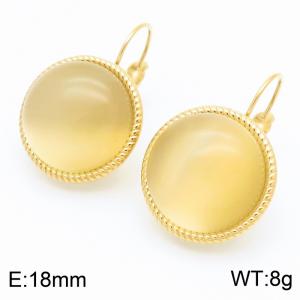 18mm Gold Edged Fashionable Women's Yellow Gemstone Stainless Steel Earrings - KE116338-GC