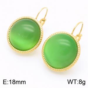 18mm Gold Edged Fashion Women's Light Emerald Stainless Steel Earrings - KE116339-GC