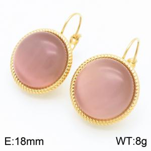 18mm Gold Edged Fashionable Women's Pinik Gemstone Stainless Steel Earrings - KE116340-GC