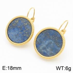 18mm Gold Edged Women's Blue Flat Gemstone Stainless Steel Earrings - KE116341-GC