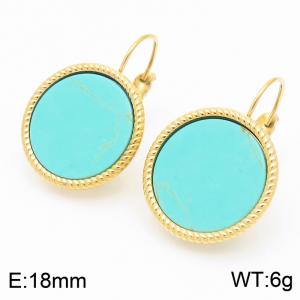 18mm Gold Edged Women's Fluorescent Green Falt Gemstone Stainless Steel Earrings - KE116343-GC