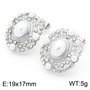 Fashionable and trendy stainless steel round pearl earrings, small fragrant style accessories - KE116344-KFC