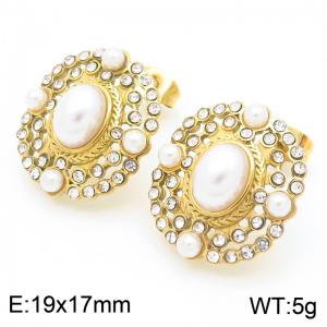 Fashionable and trendy stainless steel round pearl earrings, small fragrant style accessories - KE116345-KFC