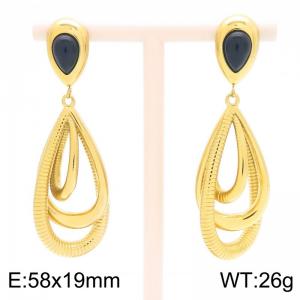 European and American fashion personality stainless steel creative double splicing size water droplet charm gold tassel earrings - KE116366-GC