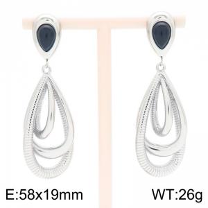 European and American fashion personality stainless steel creative double splicing size water droplet charm silver tassel earrings - KE116367-GC