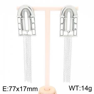 European and American fashion personality stainless steel creative geometric U-shaped splicing multiple thin chains charm silver long tassel earrings - KE116370-GC