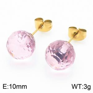 Stainless steel fashionable and creative sparkling 10mm pink crystal ball jewelry temperament gold earrings - KE116378-K