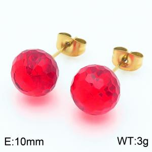 Stainless steel fashionable and creative sparkling 10mm red crystal round ball jewelry temperament gold earrings - KE116380-K