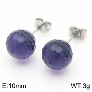 Stainless steel fashionable and creative sparkling 10mm dark purple crystal round ball jewelry temperament silver earrings - KE116387-K