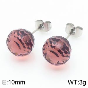 Stainless steel fashionable and creative sparkling 10mm dark coffee crystal round ball jewelry temperament silver earrings - KE116389-K