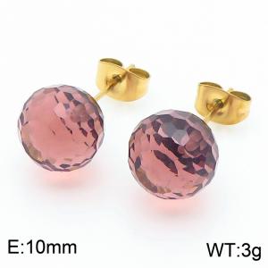 Stainless steel fashionable and creative sparkling 10mm dark coffee crystal round ball jewelry temperament gold earrings - KE116390-K