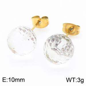 Stainless steel fashionable and creative sparkling 10mm white transparent crystal round ball jewelry temperament gold earrings - KE116392-K