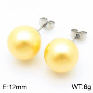 Stainless steel fashion creative 18k gold-plated 12mm round jewelry temperament silver earrings - KE116407-K