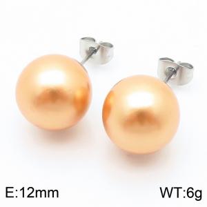 Stainless steel fashion creative 12mm orange round ball jewelry temperament silver earrings - KE116409-K