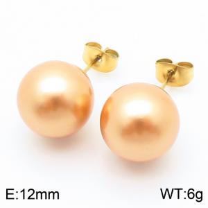 Stainless steel fashion creative 12mm orange round ball jewelry temperament gold earrings - KE116410-K