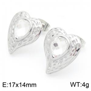 Personalized design titanium steel irregular heart-shaped crystal earrings - KE116420-KFC