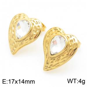 Personalized design titanium steel irregular heart-shaped crystal earrings - KE116421-KFC