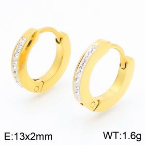 Simple and stylish stainless steel creative circular outer arc diamond inlaid charm gold buckle earrings - KE116533-GC