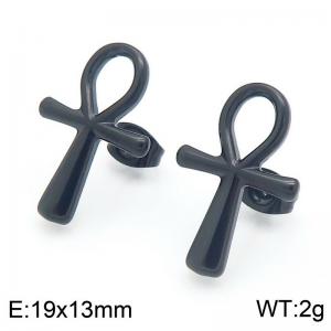 Punk Simple Stainless Steel Black Cross Stud Earrings for Men Women Prayer Ear Jewelry - KE116676-KFC