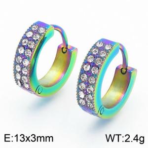 European and American fashion stainless steel 13 × 3mm creative circular outer arc diamond inlaid temperament colored earrings - KE116708-GC